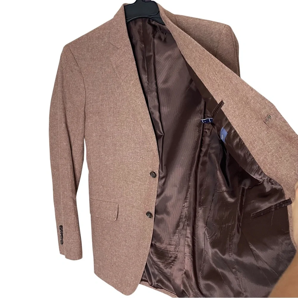 Stafford Summer Sport Coat Men’s 40R Brown Linen Cotton Blend Blazer Two Button